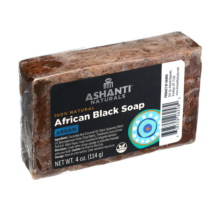 Ashanti Naturals African Black Soap Bar Argan Naturally Cleans and Moisturizes Skin and Hair for Soft and Silky Smooth 4Oz (114g)