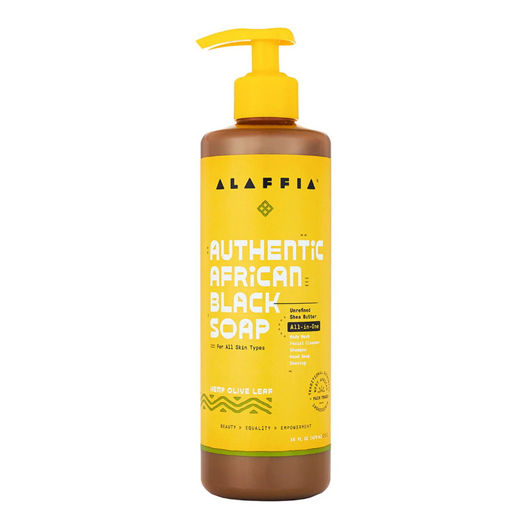 Alaffia Authentic African Black Soap with Hemp Olive Leaf, 16 Oz