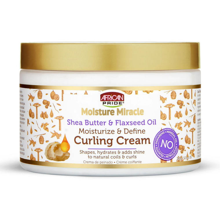 African Pride Moisture Miracle Shea Butter and Flaxseed Oil Curling Cream 12Oz (340g)