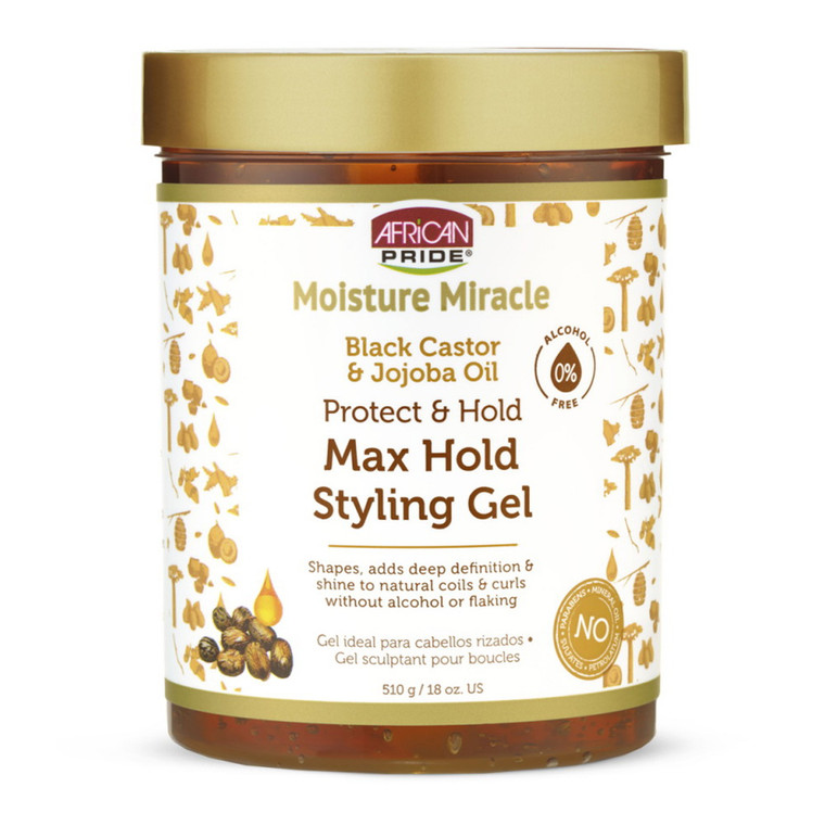 African Pride Moisture Miracle Max Hold Styling Gel with Black Castor and Jojoba Oil, 18 Oz