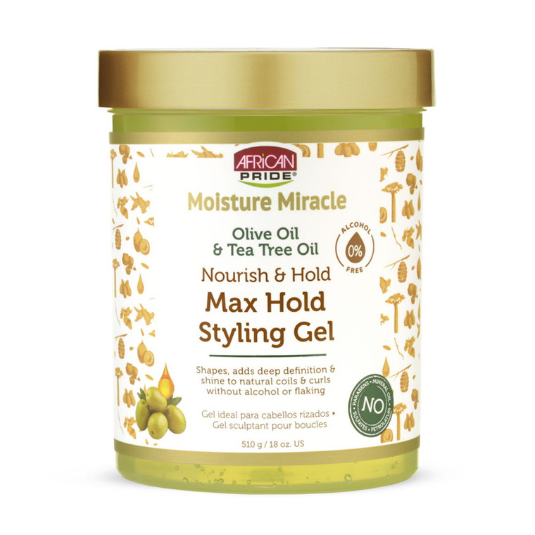 African Pride Moisture Miracle Max Hold Styling Gel with Olive and Tea Tree Oil, 18 Oz