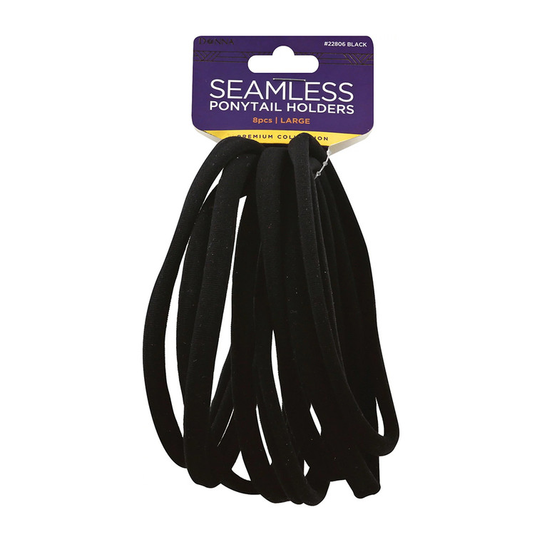 Donna Seamless Ponytail Holders, 22806 Large Black, 8 Ea