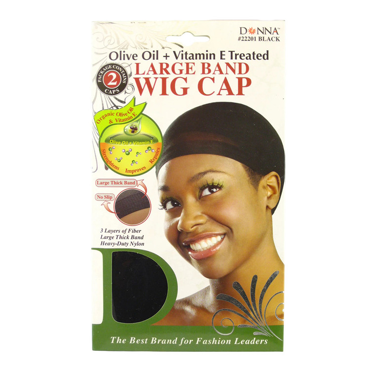 Donna Olive Oil and Vitamin E Treated Large Band Wig Cap, 22201 Black, 2 Ea