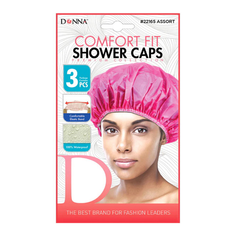 Donna Comfort Fit Waterproof Shower Caps, 22165 Assorted, 3 Ea