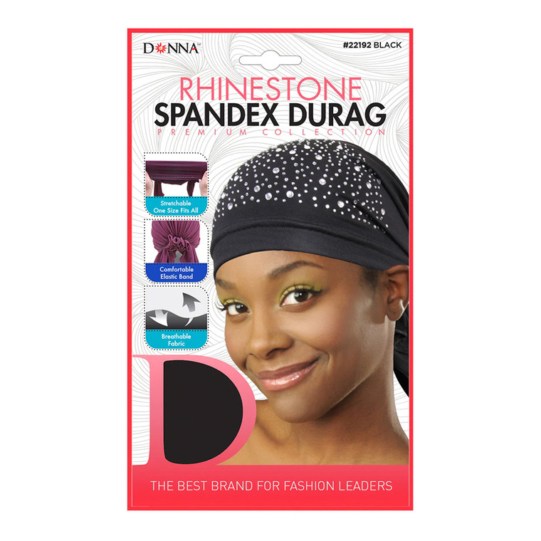 Donna Rhinestone Spandex Durag, 22192 Black, 1 Ea