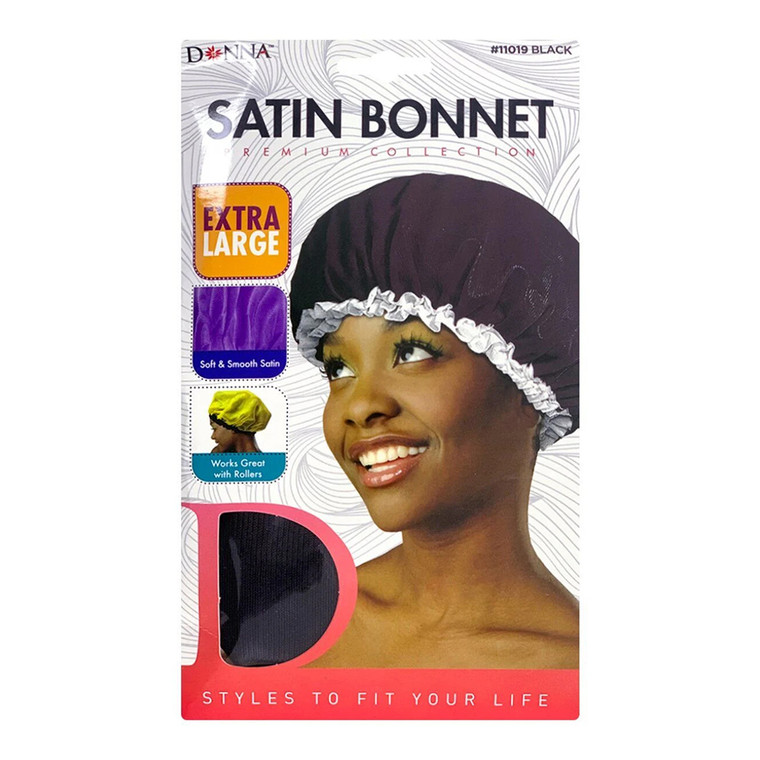 Donna Satin Bonnet X Large, 11019 Black, 1 Ea