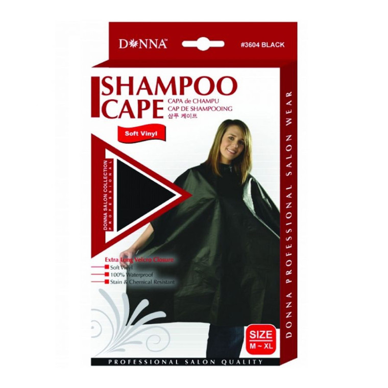 Donna Shampoo Cape Extra Long Velcro Closure, 3604 Black, 1 Ea