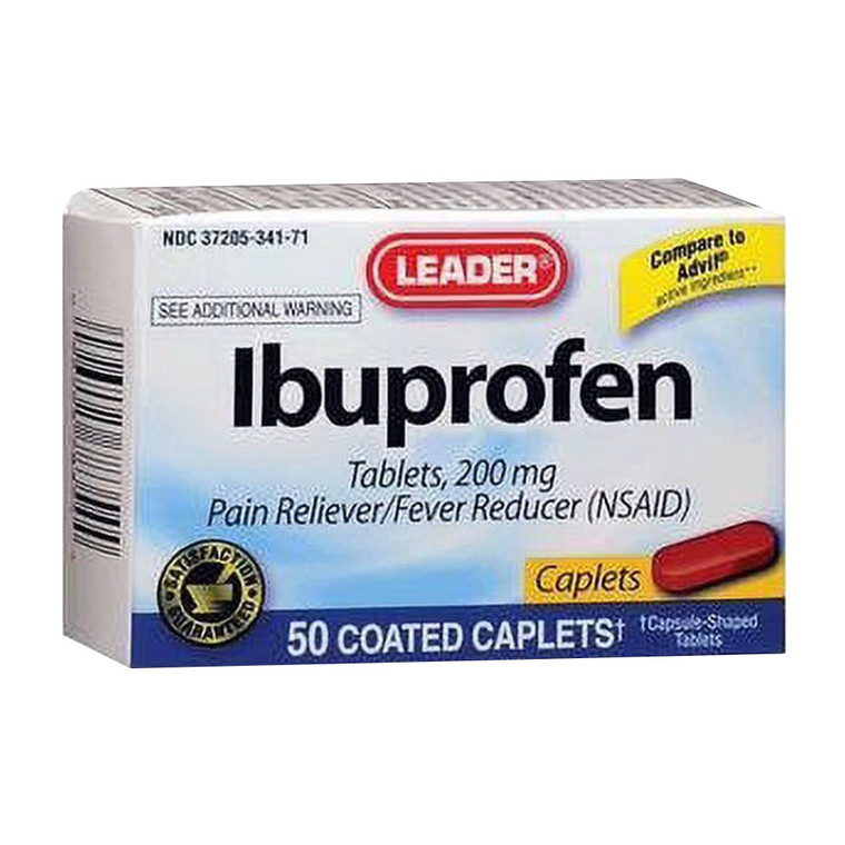 Leader Ibuprofen 200 Mg Pain Reliever and Fever Reducer Caplets, 50 Ea