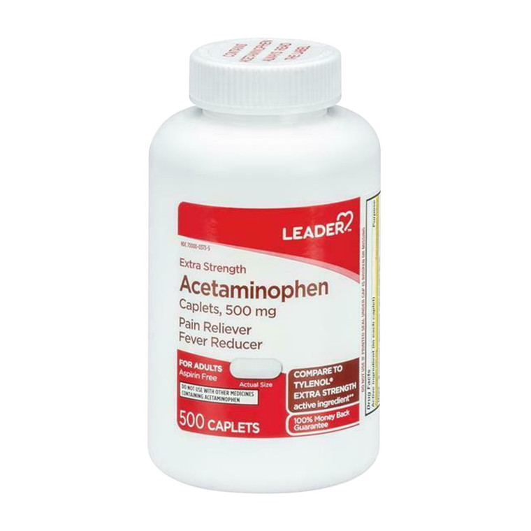 Leader Extra Strength Acetaminophen 500 Mg Pain Reliever and Fever Reducer Caplets, 500 Ea