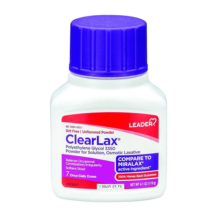 Leader ClearLax Polyethylene Glycol Powder, Osmotic Laxative, 4.1 Oz
