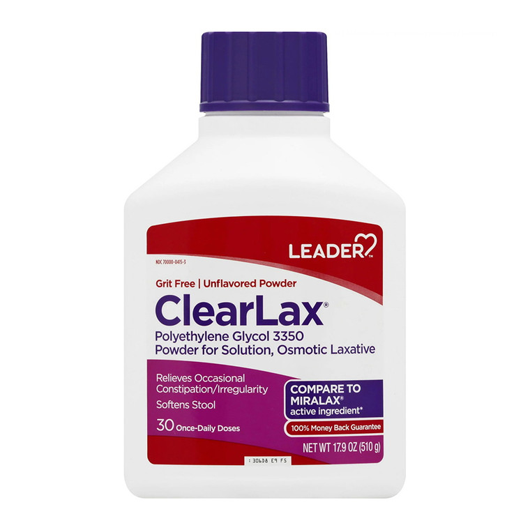 Leader ClearLax Polyethylene Glycol Powder, Osmotic Laxative, 17.9 Oz