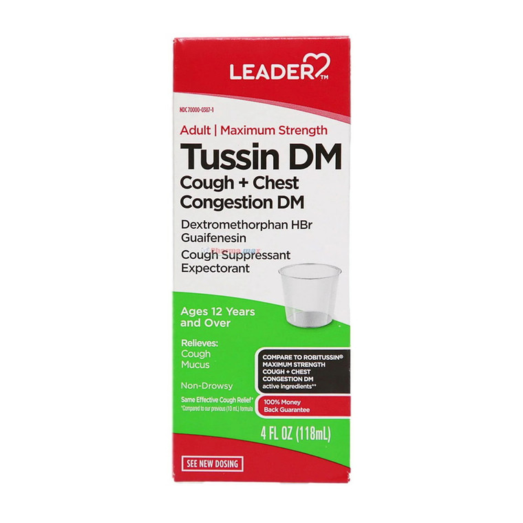 Leader Adult Maximum Strength Tussin DM Cough, Chest and Congestion, 4 Oz