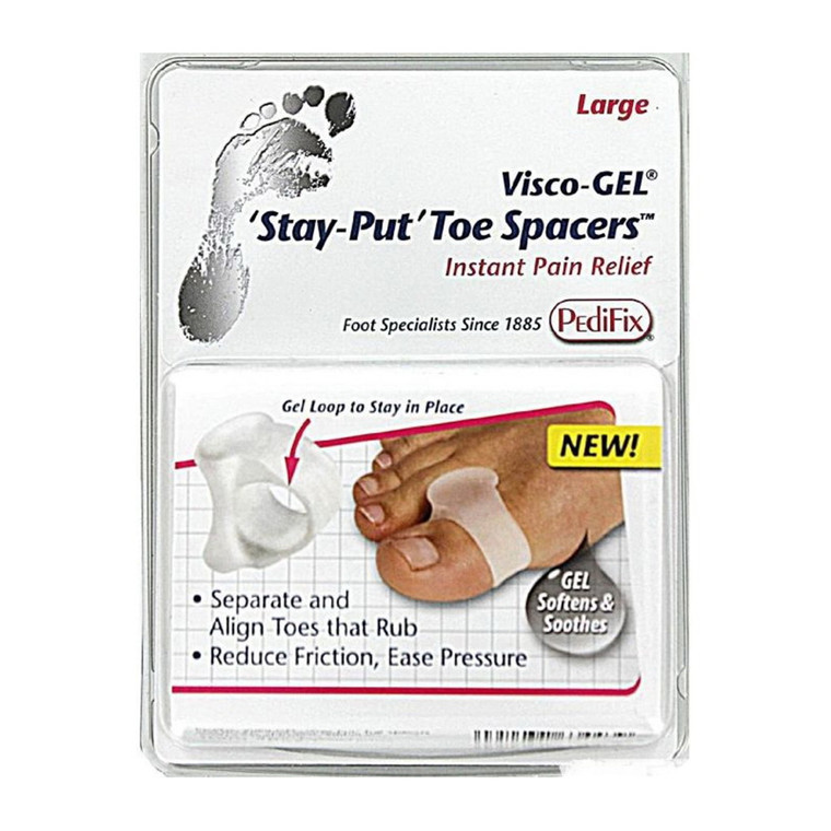 Visco Gel Stay Put Toe Spacers Instant Pain Relief, Large, 1 Ea