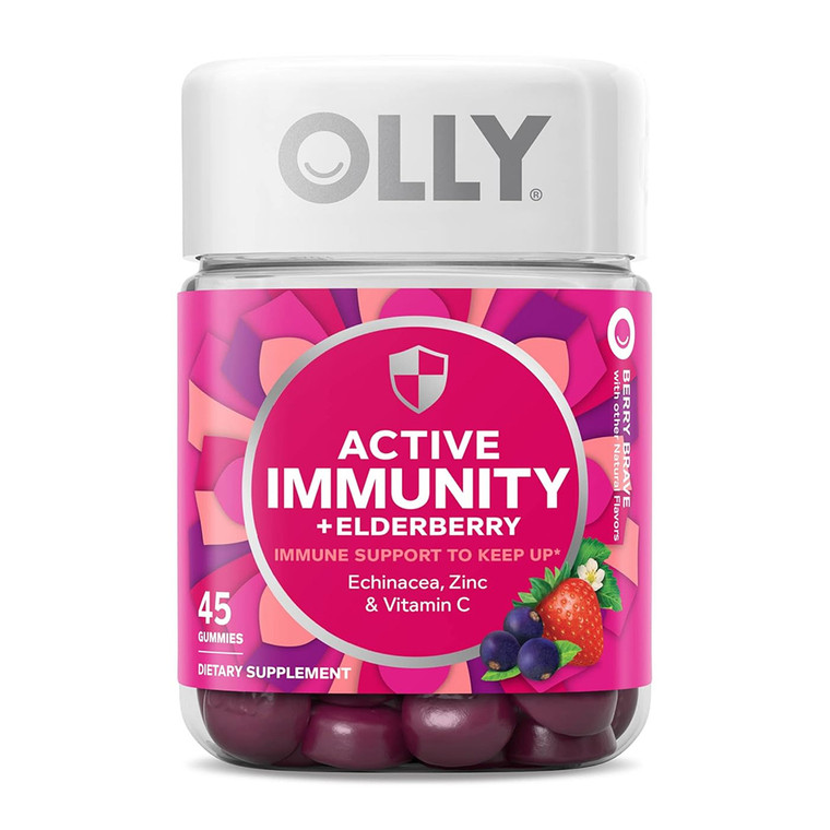 Olly Active Immunity and Elderberry Immune Support Supplement Gummies, Berry Brave, 45 Ea