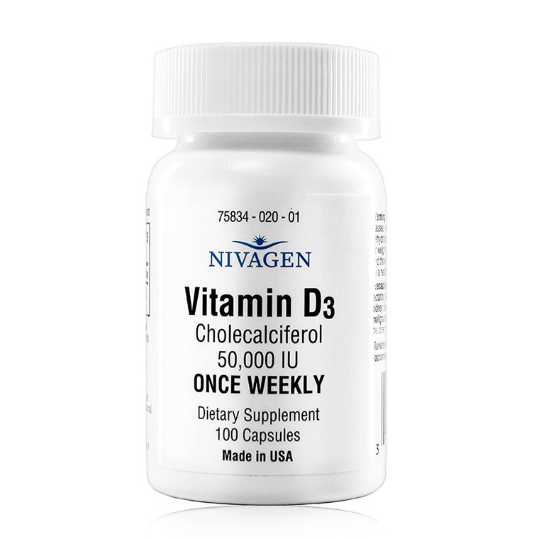 Nivagen Vitamin D3 Cholecalciferol 50000 UI Supplement Capsules, 100 Ea