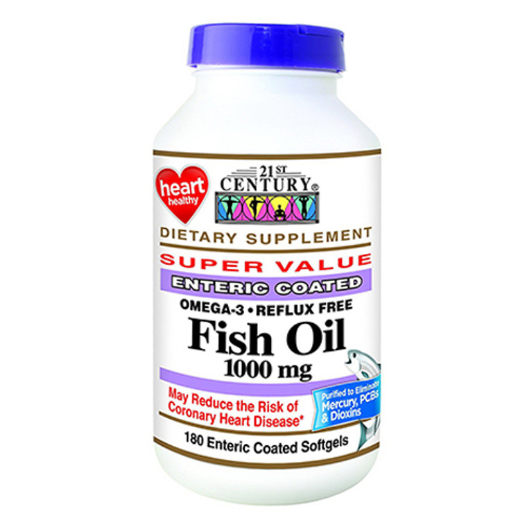 21st Century Heart Health Fish Oil 1000mg - Omega-3 Enteric Coated Softgels, 180 ea