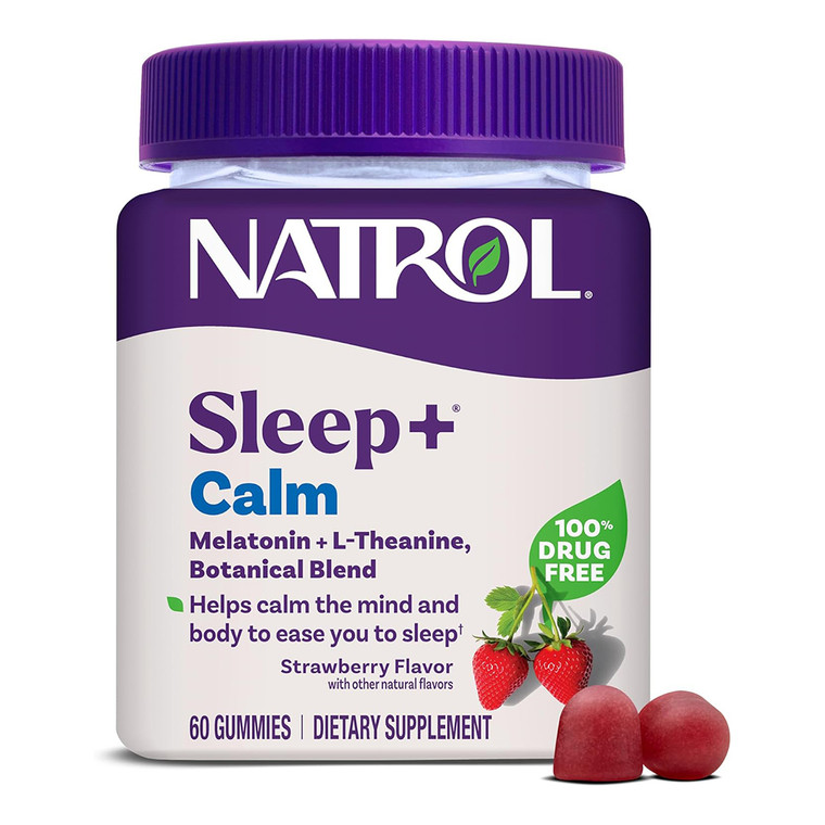 Natrol Sleep Plus Calm Melatonin and Botanical Blend for Better Sleep Strawberry Flavor Gummies 60Ea