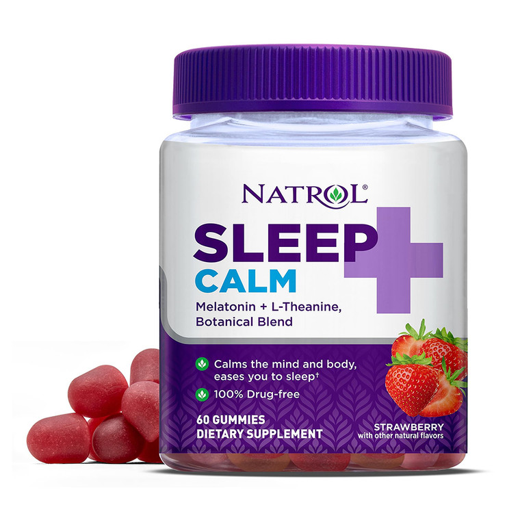 Natrol Sleep and Calm Melatonin and L Theanine Supplement Gummies, Strawberry, 60 Ea