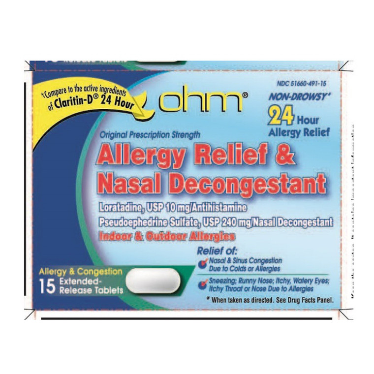 OHM Loratadine Usp 10 mg Antihistamine Allergy Relief Extended Release Tablets, 15 Ea