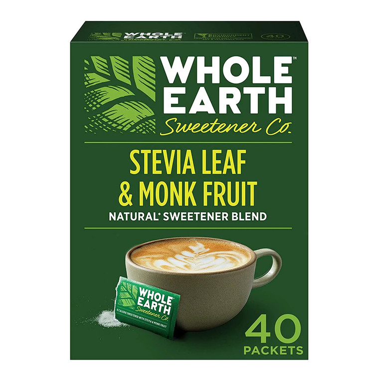 Whole Earth Stevia Leaf and Monk Fruit Sweetener Packets, 40 Ea