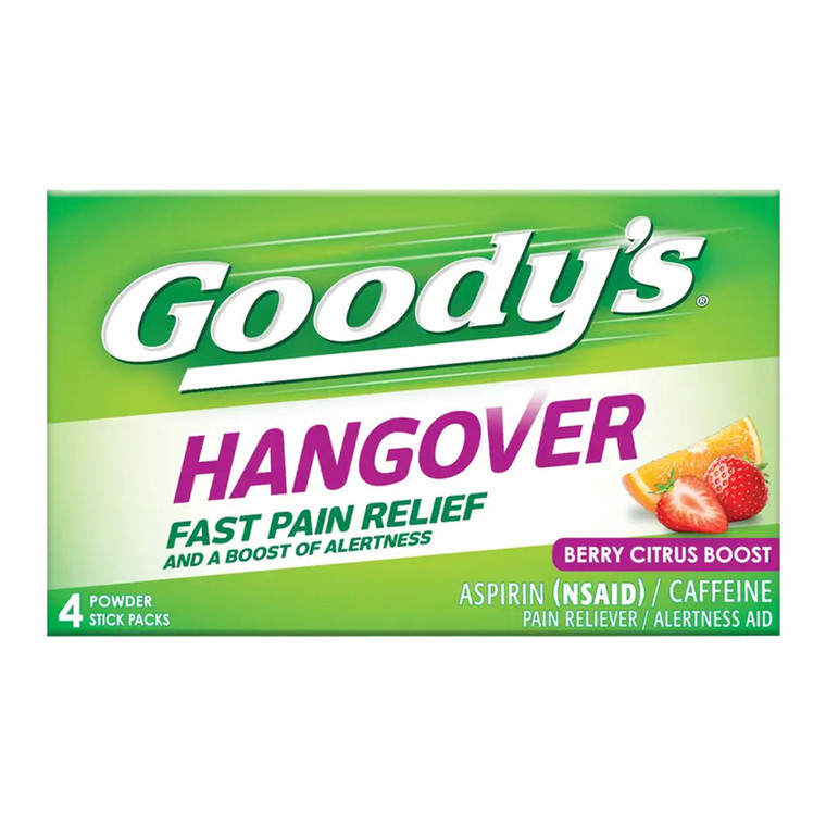 Goodys Hangover Aspirin Fast Pain Relief Powder Stick Packs, Berry Citrus Boost, 4 Ea