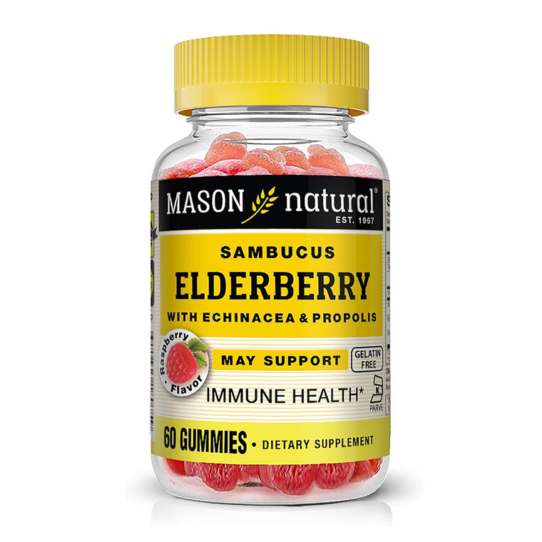 Mason Natural Sambucus Elderberry Gummies for Bone Health, Raspberry, 60 Ea