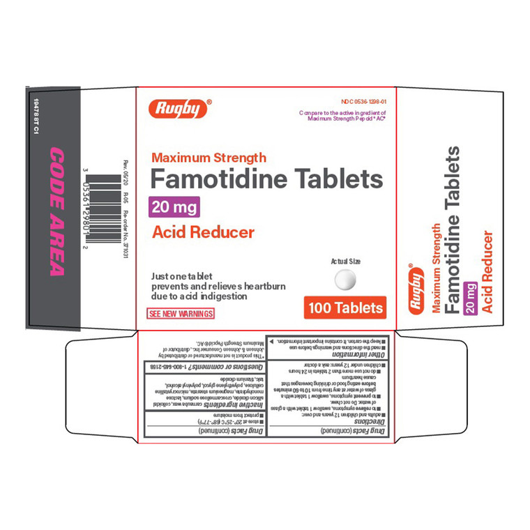 Rugby Famotidine 20 Mg Acid Reducer Tablets, 100 Ea