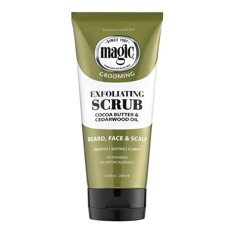 Magic Grooming Exfoliating Scrub for Beard Face and Hair with Cocoa Butter and Cedarwood Oil 6.8Oz (200ml)
