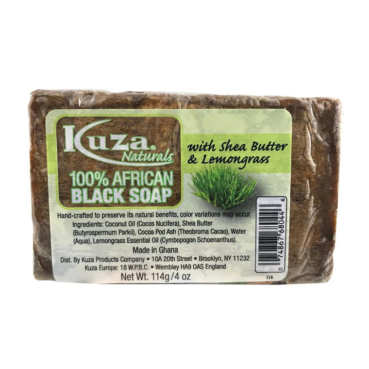 Kuza Naturals African Black Soap with Shea Butter and Lemongrass, 4 Oz