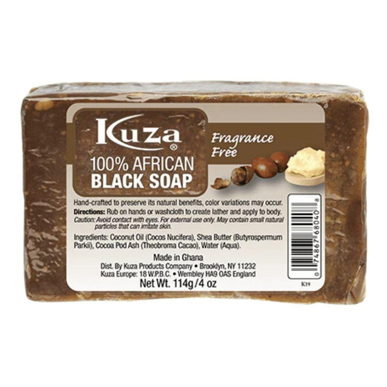 Kuza African Black Soap Fragrance Free Deep Cleansing Acne Control and Gentle on Sensitive Skin 4Oz (114g)