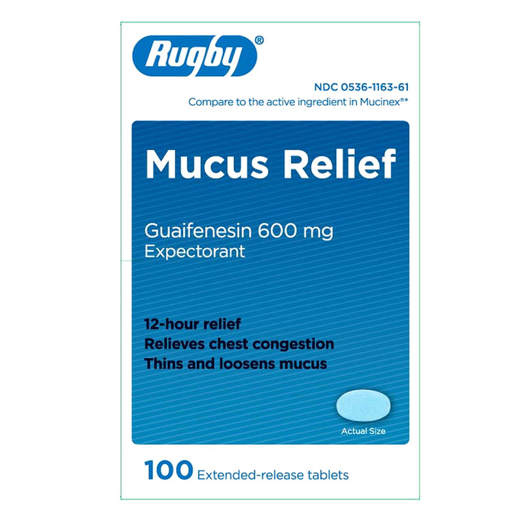 Rugby Mucus Relief Guaifenesin 600 Mg Expectorant Extended Release Tablets, 100 Ea