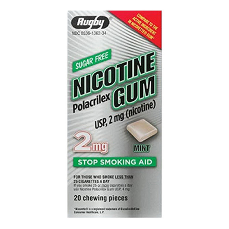 Rugby Sugar Free 2 Mg Nicotine Polacrilex Gum Original Chewable Pieces, Stop Smoking Aid, 20 Ea