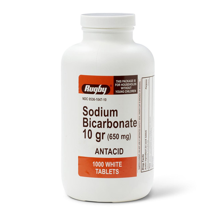 Rugby Sodium Bicarbonate 10 Gm Antacid White Tablets, 1000 Ea