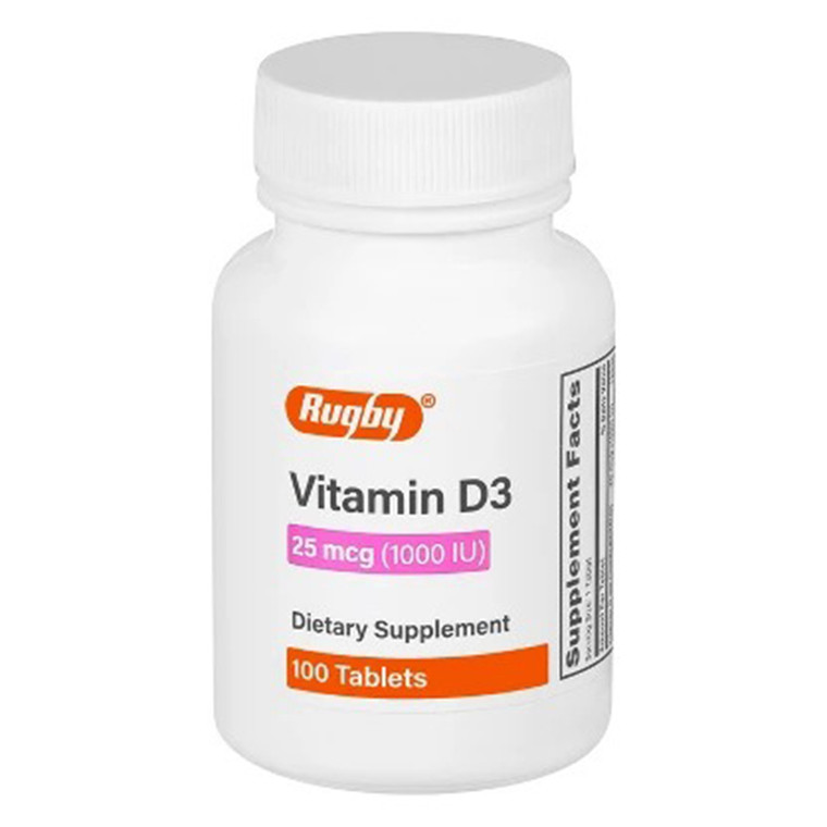 Rugby Vitamin D3 25mcg 1000 IU Supplement Tablets 100Ea
