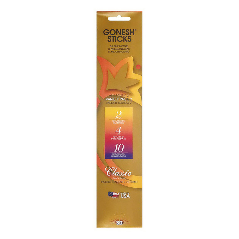 Gonesh Incense Sticks Classic Variety Pack, No 2, 4 and 10, 30 Ea