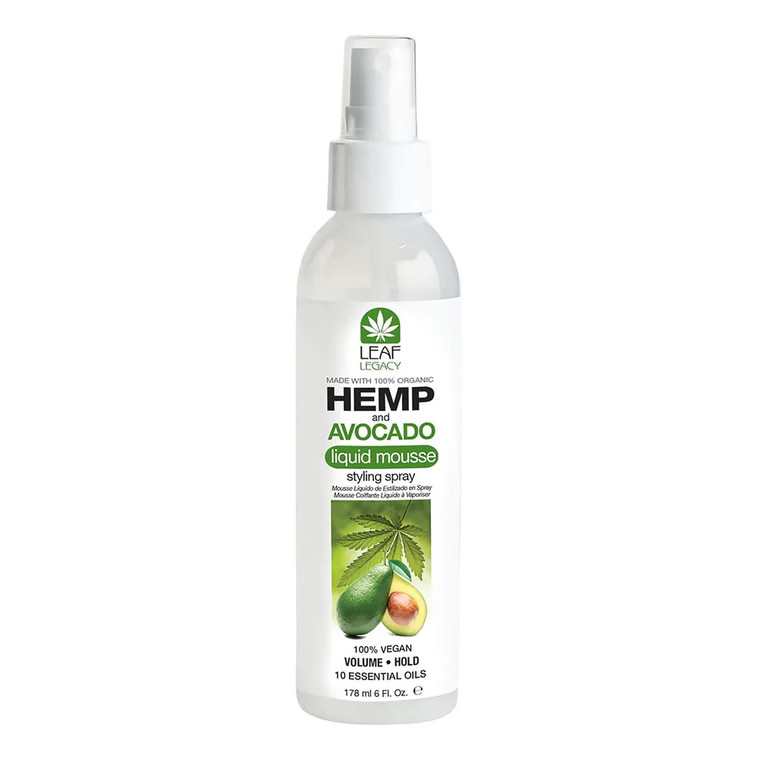 Fantasia Leaf Legacy Organic Hemp and Avocado Hair Styling Liquid Mousee Spray, 6 Oz