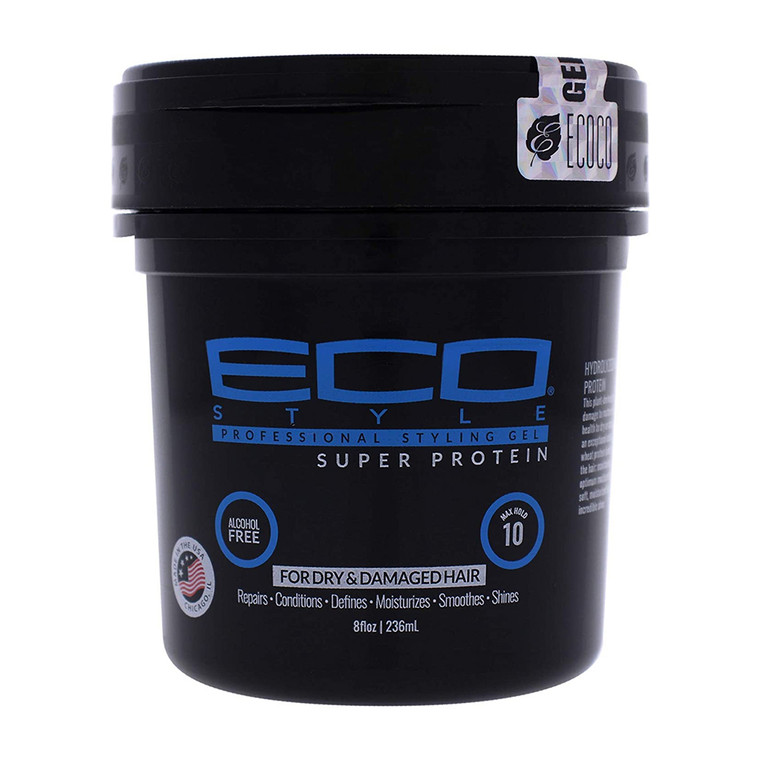 Eco Style Professional Super Protein Styling Gel for Dry and Damaged Hair, 8 Oz