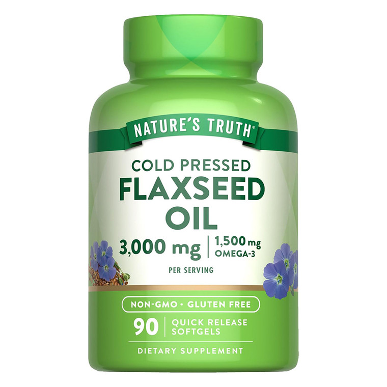 Natures Truth Cold Pressed Flaxseed Oil 3000mg Dietary Supplement Softgels Support Heart and Health 90Ea