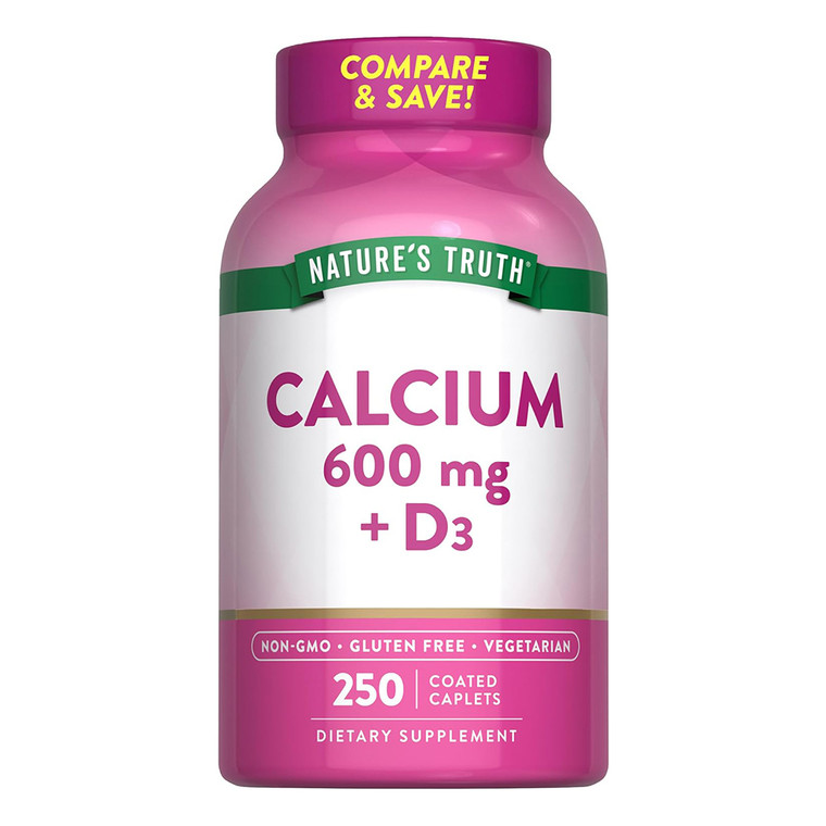 Natures Truth Calcium 600mg Plus Vitamin D3 Dietary Supplements Tablets Support Bone Health 250Ea