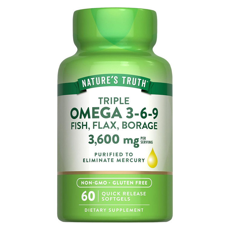 Natures Truth Triple Omega 3 6 9 Fish Flax Borage 3600mg Softgels Support Heart Health 60Ea