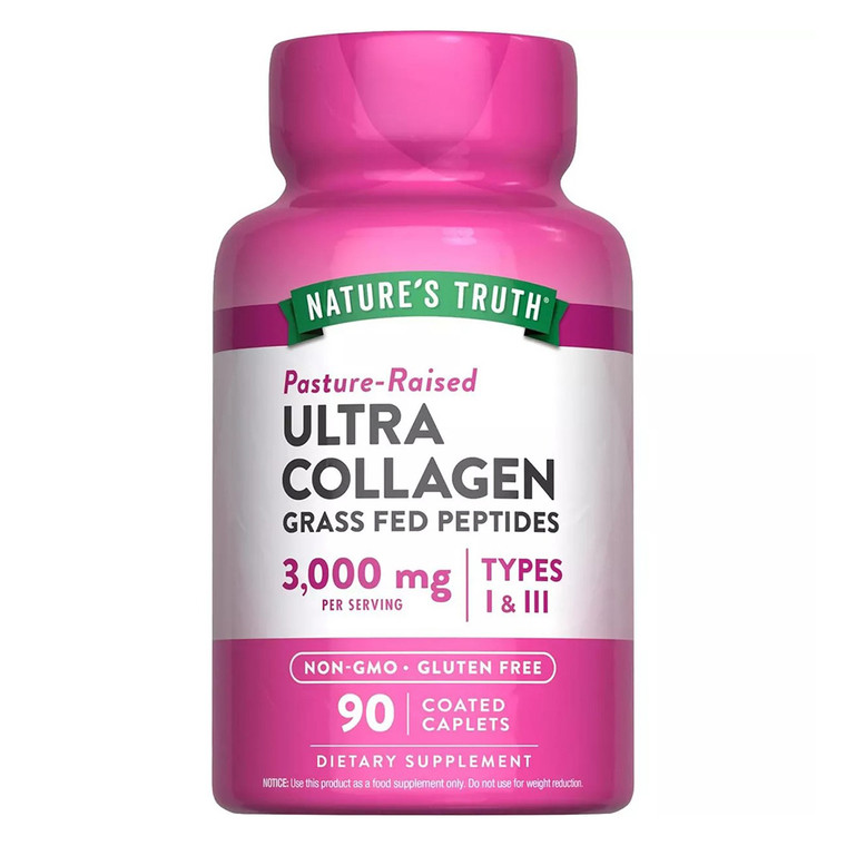 Natures Truth Ultra Collagen Peptides 3000mg Dietary Supplement Coated Caplets Support Skin Health 90Ea
