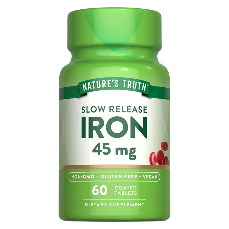Natures Truth Iron 45mg Dietary Supplement Coated Tablets Support Energy and Stamina 60Ea