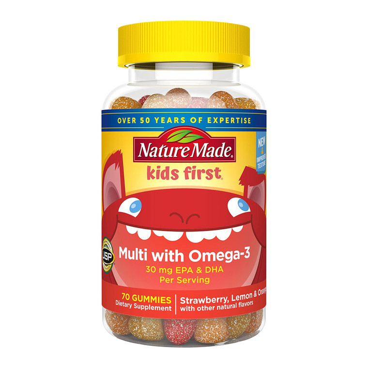 Natures Maid Kids First Multivitamin With Omega 3 Gummies, Strawberry, Lemon, 70 Ea