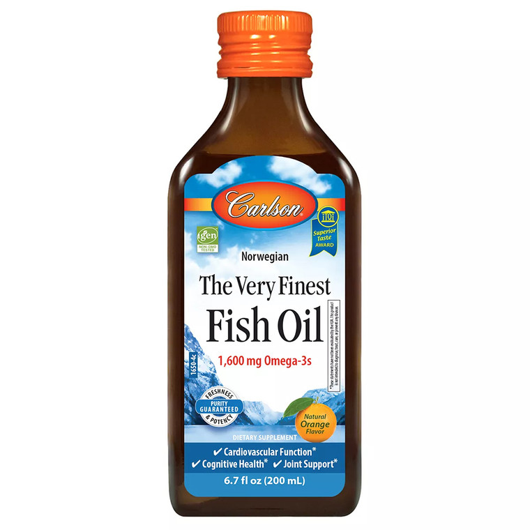 Carlson The Very Finest Fish Oil for Heart Brain and Joint Health Support Natural Orange Flavor 6.7Oz (200ml)