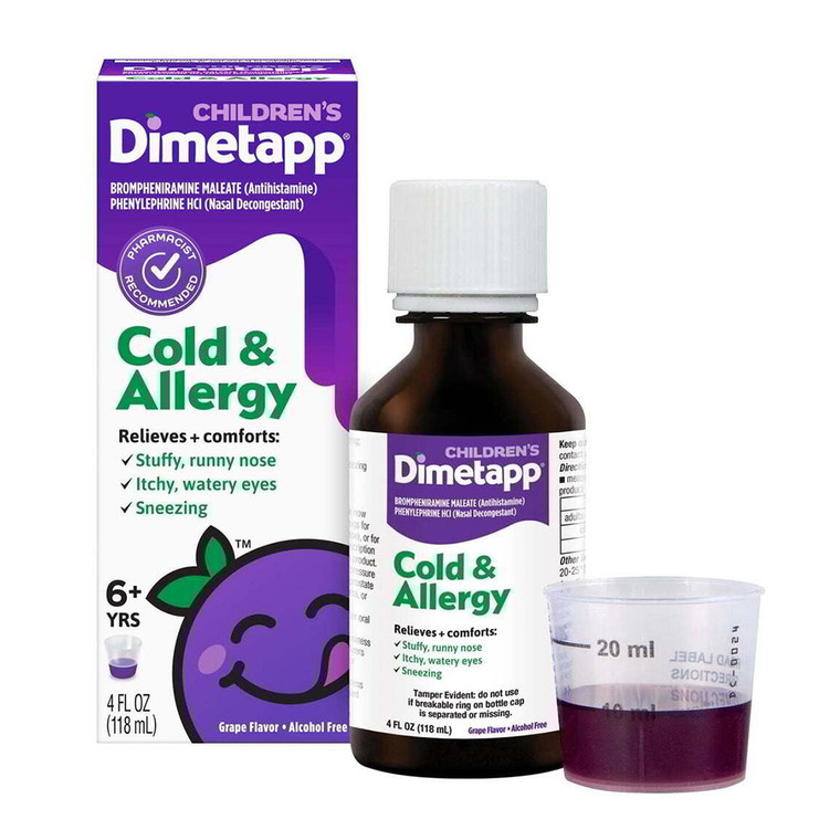 Dimetapp Childrens Cold And Allergy Syrup Grape, 4 Oz