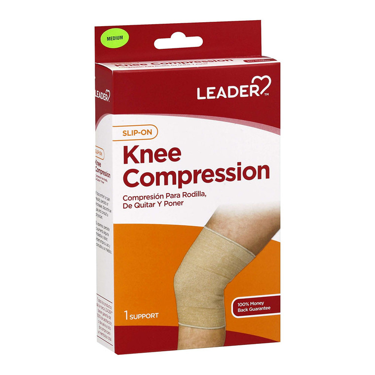 Leader Slip On Knee Compression, Support Beige, Medium, Supports Braces, 1 Ea