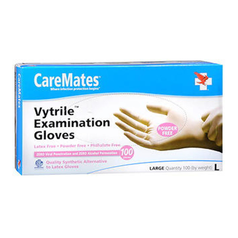 Caremates Vytrile Exam Gloves Latex Free Powder, Free Phthalate, Free Large, 100 Ea