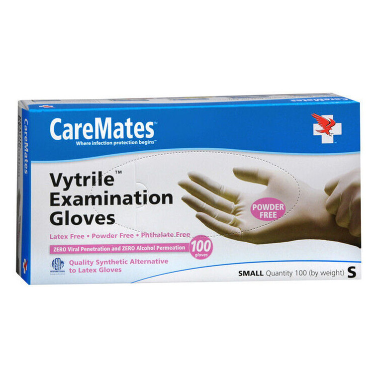 Caremates Vytrile Exam Gloves, Small, 100 Ea
