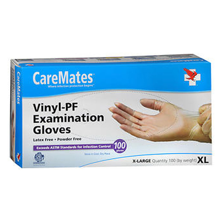 CareMates Vinyl Medical Exam Gloves, Powder Free Gloves, Extra Large, 100 Ea