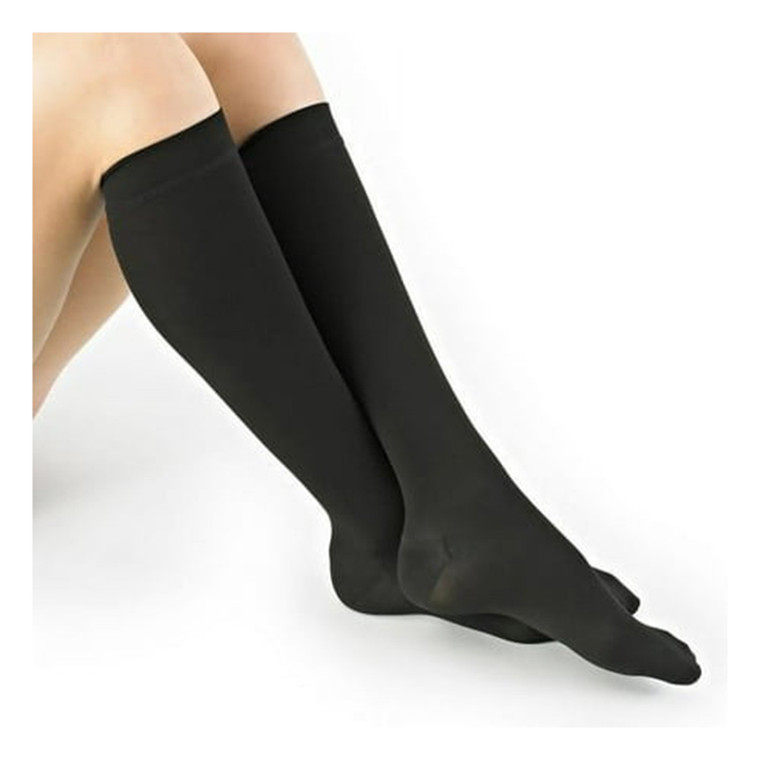 Loving Comfort Microfiber Knee High 10 to 20Mmhg Closed Toe Women Black, Small, 1 Pair